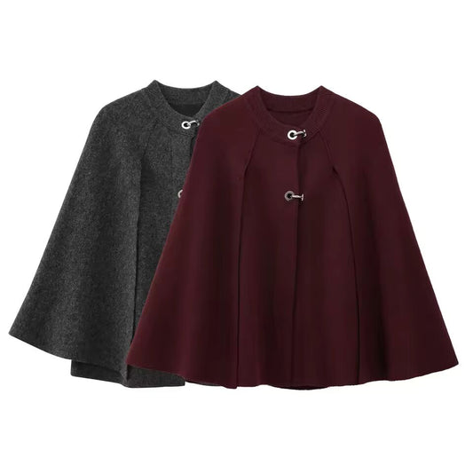 2025 winter fashion women's shawl loose round neck knitted short jacket women's design temperament women's cape jacket