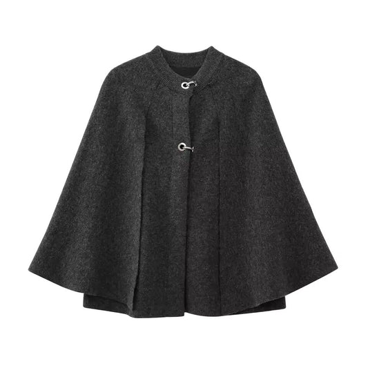 2025 winter fashion women's shawl loose round neck knitted short jacket women's design temperament women's cape jacket
